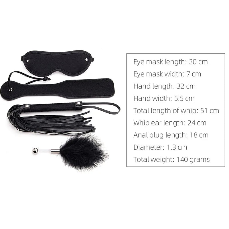 BLACKWOLF 4Pcs Slave Bondage Set Adult toys BDSM Kits Eye Mask Whip Paddle Anal Plug Sex Games Erotic Sex Toys For Women Couples