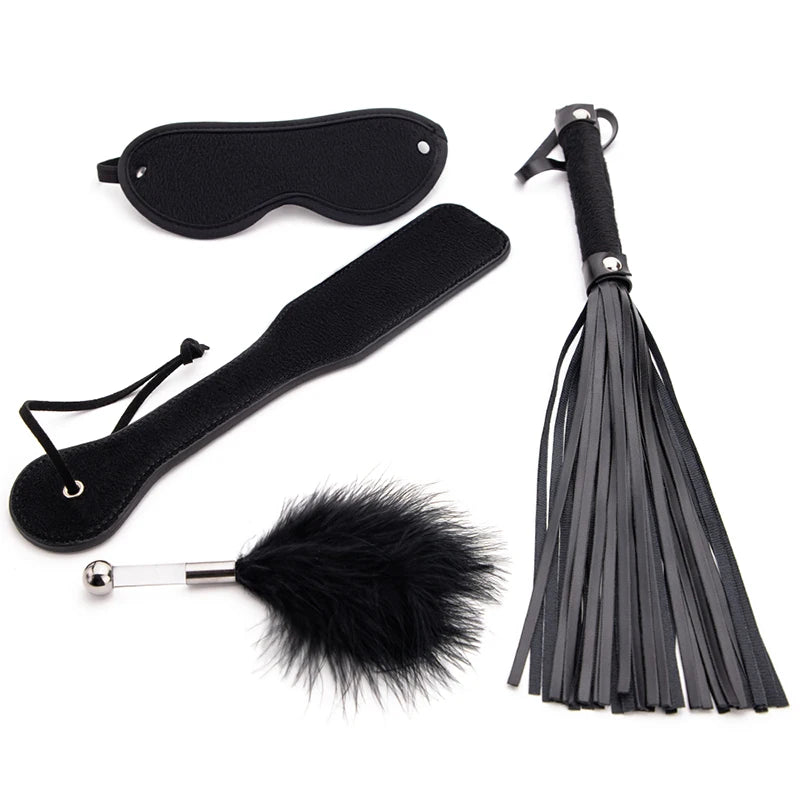 BLACKWOLF 4Pcs Slave Bondage Set Adult toys BDSM Kits Eye Mask Whip Paddle Anal Plug Sex Games Erotic Sex Toys For Women Couples