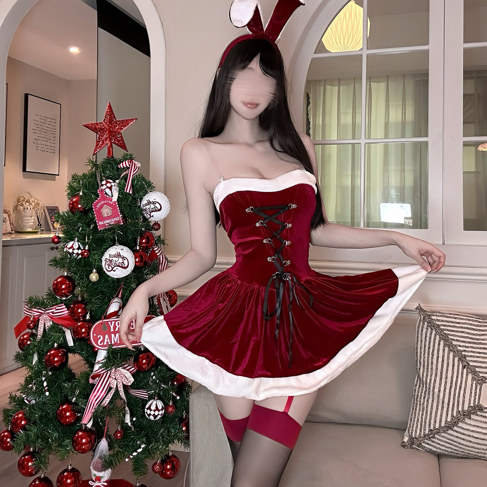 Domila sexy lingerie European and American sexy ladies three-point style furry suit Christmas COS uniform girl