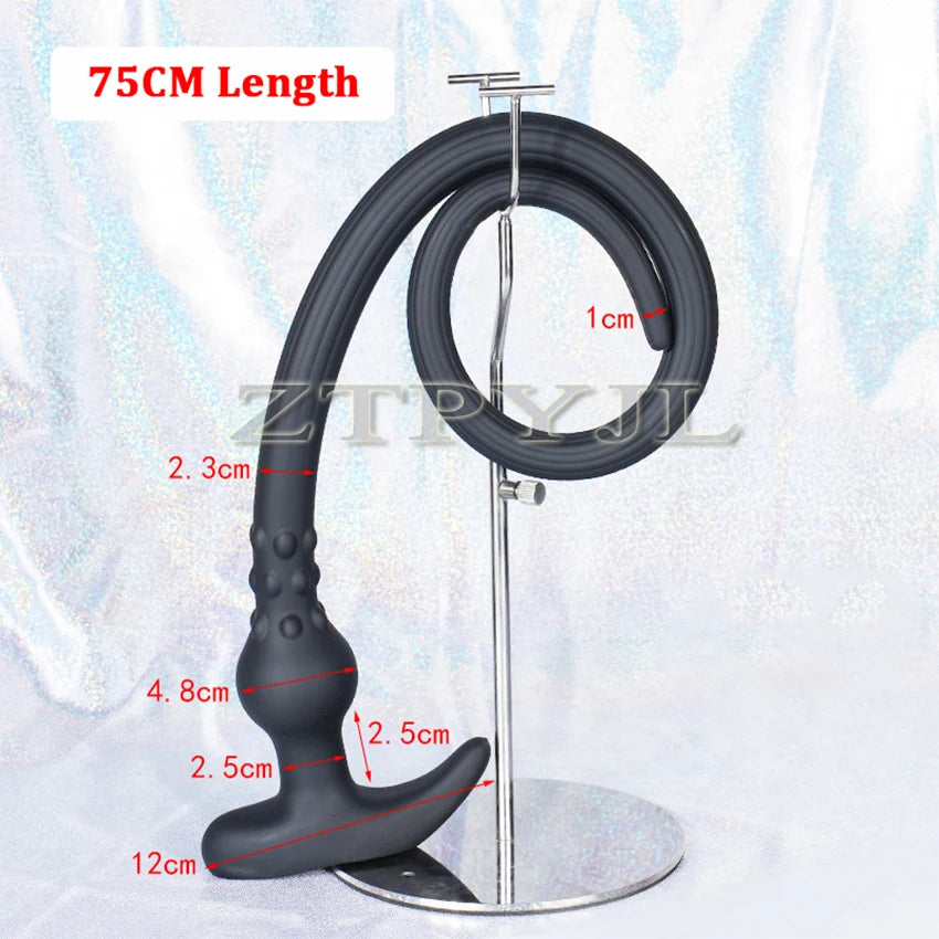 75CM/105CM Long Anal Plug Soft Silicone Hollow Anal Whip Anus Vaginal Cleaning Dildo Enema Flushing Butt Plug Adult Sex Toys