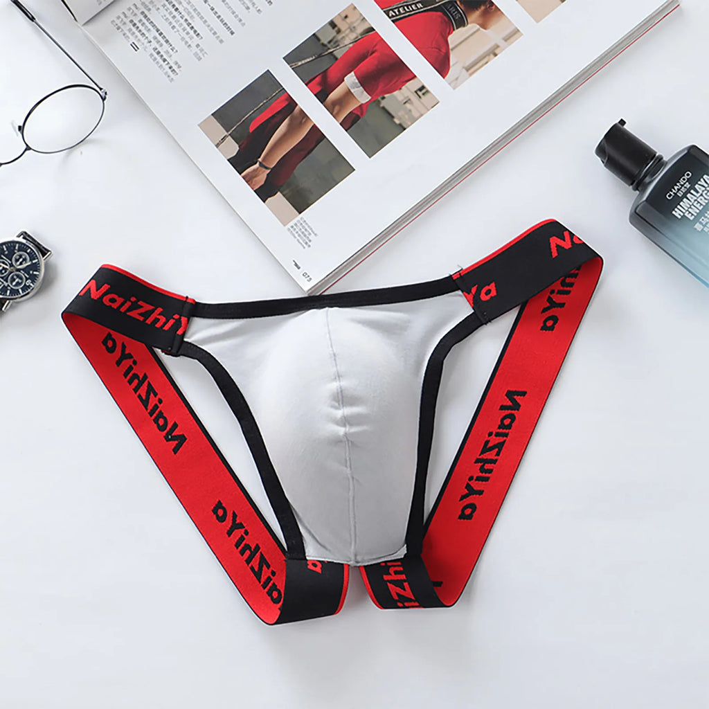 1pc Men's Briefs Thongs Patchwork Low Waist U-Convex Pouch Panties Open Rear Underwear Underpants Lingerie G-Strings For Man