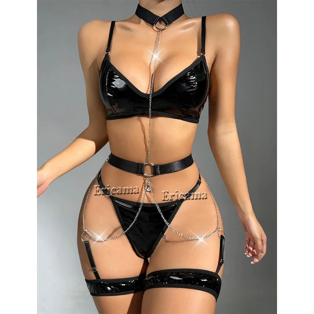Sexy Push Up Lingerie Set Women Garter Lingerie Set With Choker Women Erotic Underwear Sex Bra And Thongs Ladies Underwear Set