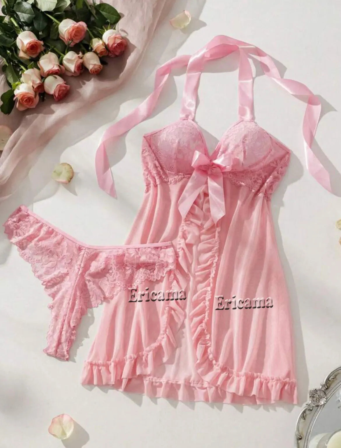 Sexy Lingerie Set Women Erotic Bra Nightdress Sexy Lace Sleepwear Solid Slim Soft Dresses V Neck Full Slip Sleepwear & Dresses