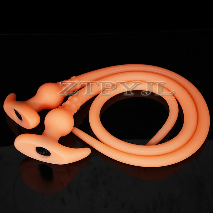 75CM/105CM Long Anal Plug Soft Silicone Hollow Anal Whip Anus Vaginal Cleaning Dildo Enema Flushing Butt Plug Adult Sex Toys