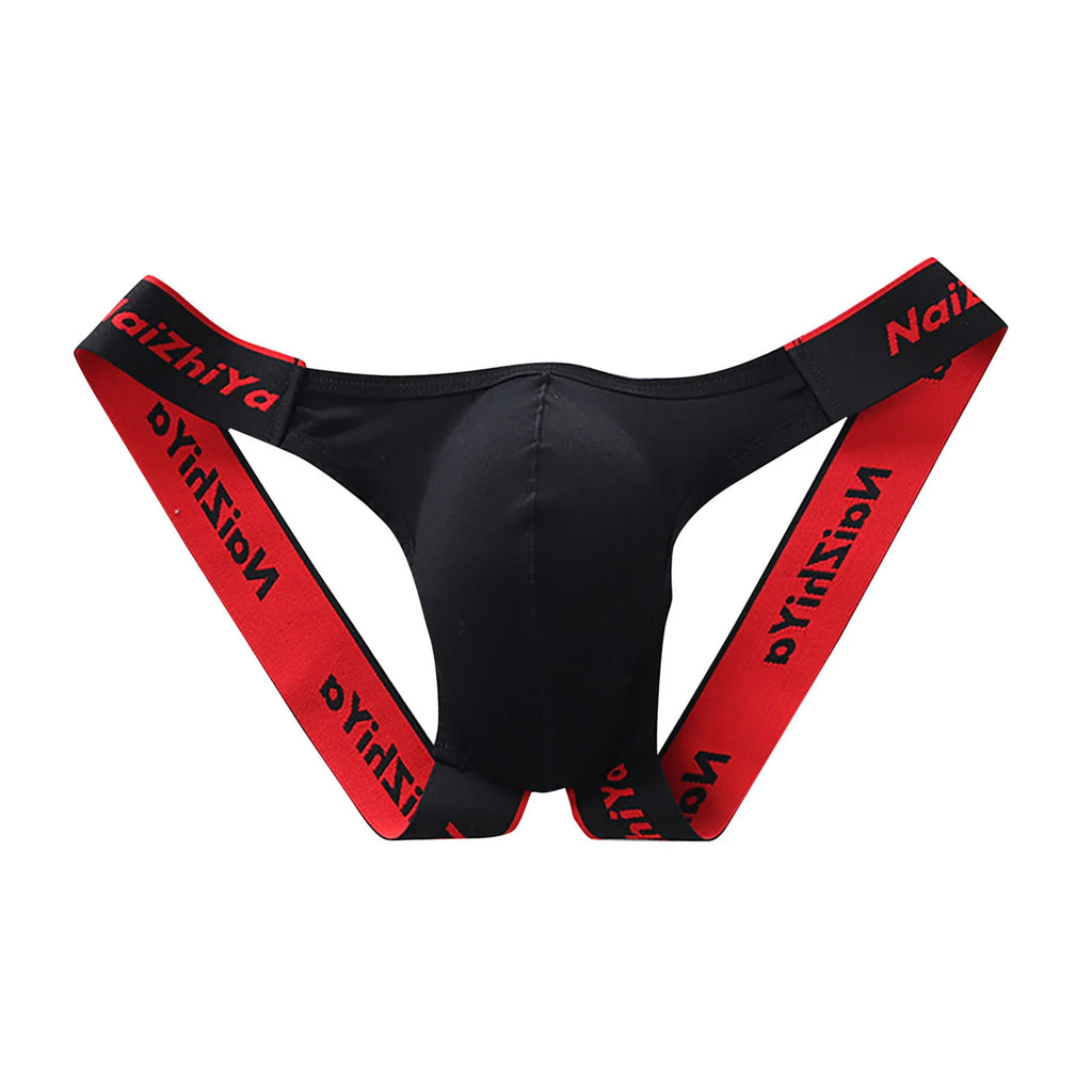 1pc Men's Briefs Thongs Patchwork Low Waist U-Convex Pouch Panties Open Rear Underwear Underpants Lingerie G-Strings For Man