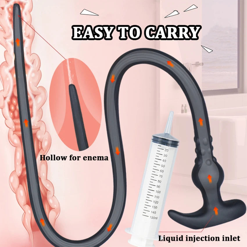 75CM/105CM Long Anal Plug Soft Silicone Hollow Anal Whip Anus Vaginal Cleaning Dildo Enema Flushing Butt Plug Adult Sex Toys