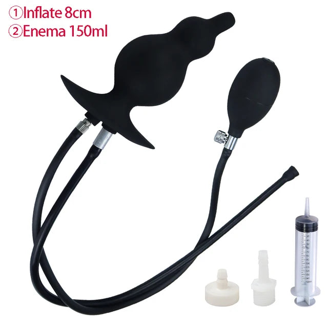 Inflatable Anal Plug With Enema Tube 150ML Syringe WomenMen Anal Cleaning Vaginal Wash Gay Anal Sex Dilation Ass Douche Bdsm Toy