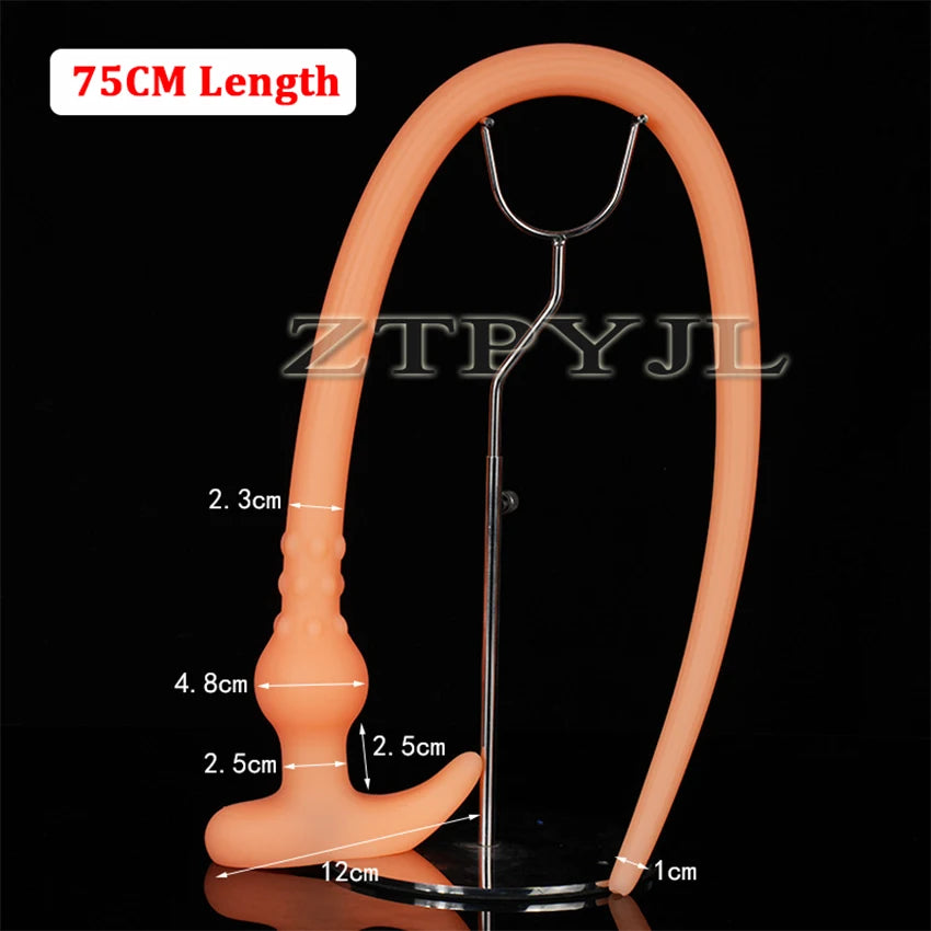 75CM/105CM Long Anal Plug Soft Silicone Hollow Anal Whip Anus Vaginal Cleaning Dildo Enema Flushing Butt Plug Adult Sex Toys